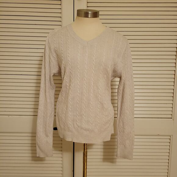 Sonoma 100% Cotton Cable Knit Sweater Women's L Beige V-Neck Pullover Top - Picture 2 of 11